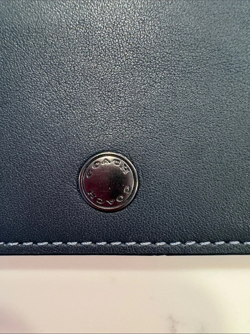 Charcoal grey Leather Wallet with Contrast light blue Stitching